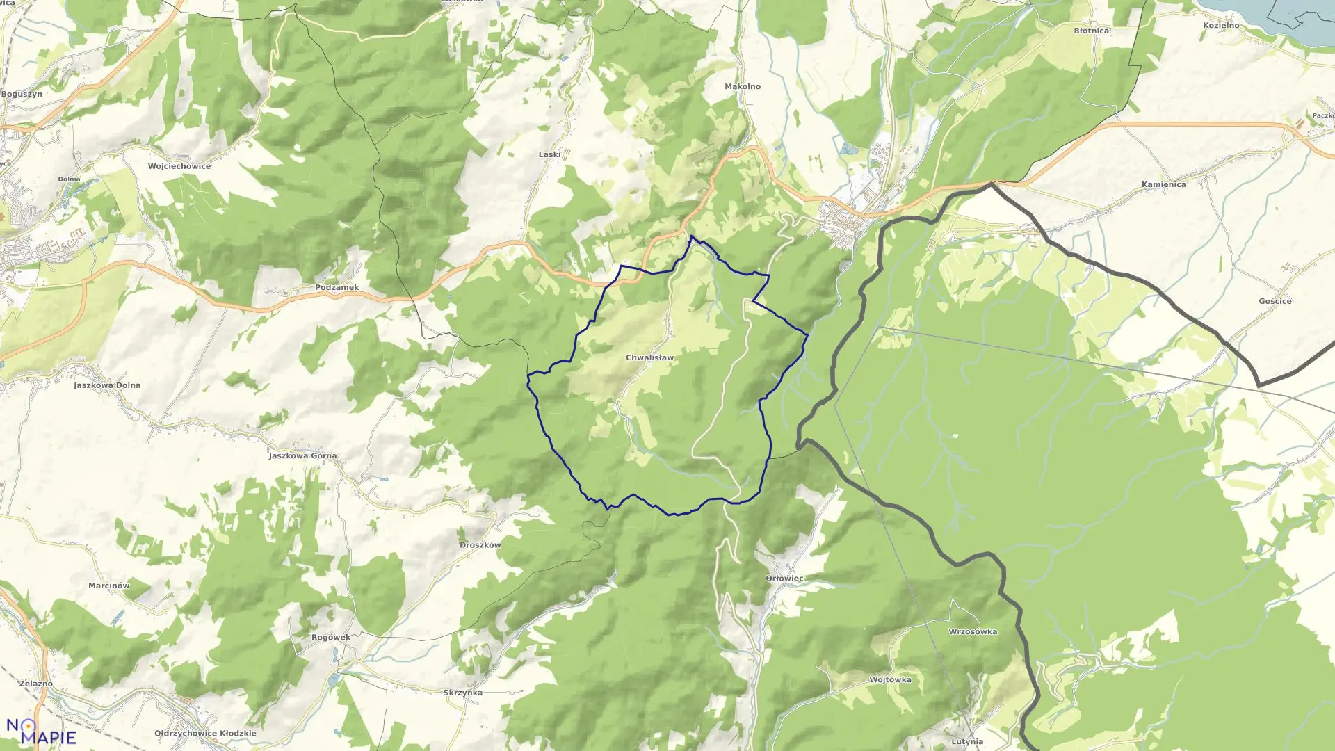 Mapa obrębu CHWALISŁAW w gminie Złoty Stok